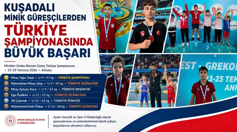 KUŞADALI MİNİK GÜREŞÇİLERDEN TÜRKİYE ŞAMPİYONASINDA BÜYÜK BAŞARI